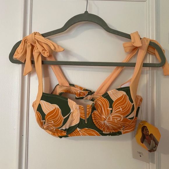 Fe Noel x Target Lily Floral Print Underwire Bikini Top Peach/Dark Olive - Picture 3 of 4